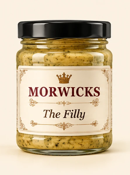 Concept jar of Morwicks The Filly honey and mint mustard